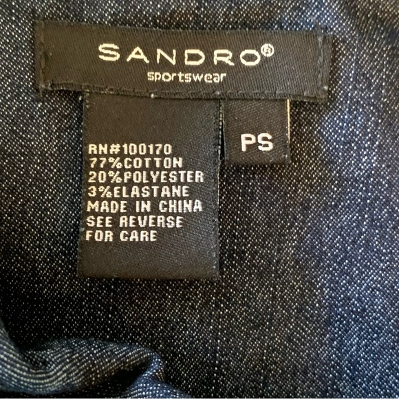 Sandro Denim Blue Jacket Cropped Dark Wash 3/4 Sleeve Petite Small *read - Picture 6 of 7